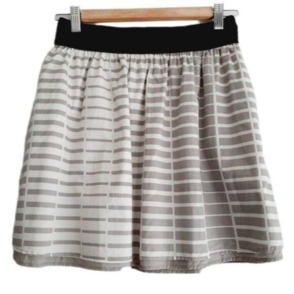 CLUB MONACO 100% Cotton Mini Skirt w Elastic Waist Geometric Patern Sz S Flawed